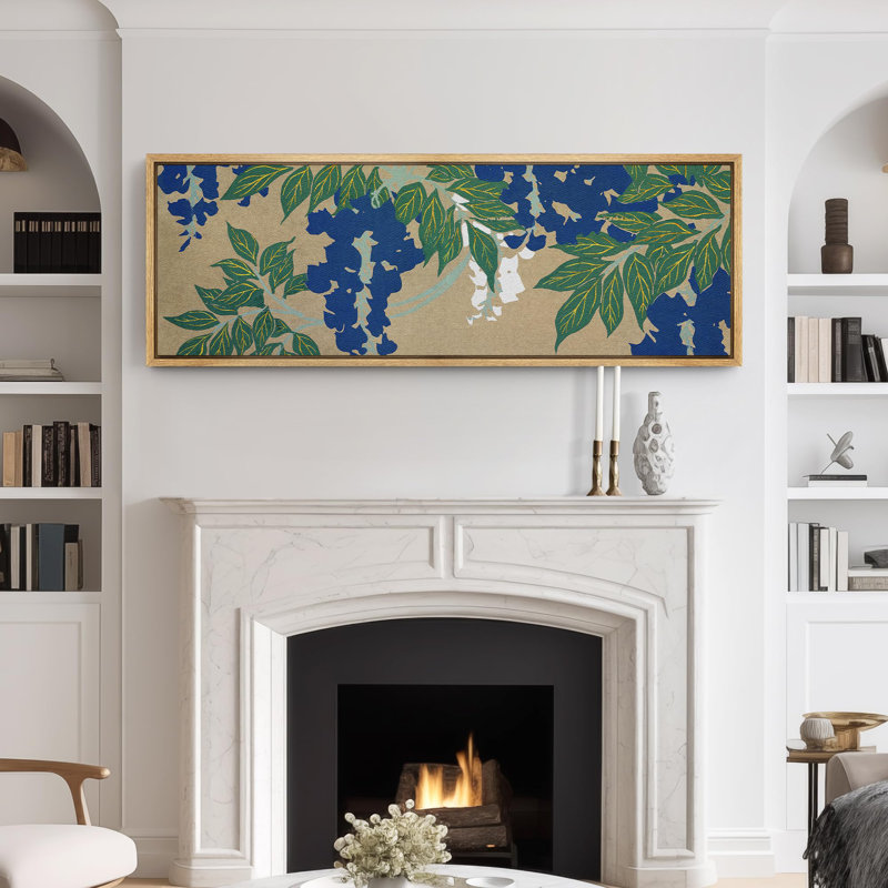 «Green and Blue Leaves Silhouette Floral Botanical», reproduction sur toile, H 20 po x l 60 po, Naturel