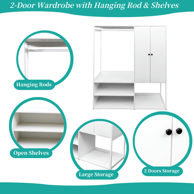 Armoire 2 portes avec espace de suspension, armoire avec tablettes réglables