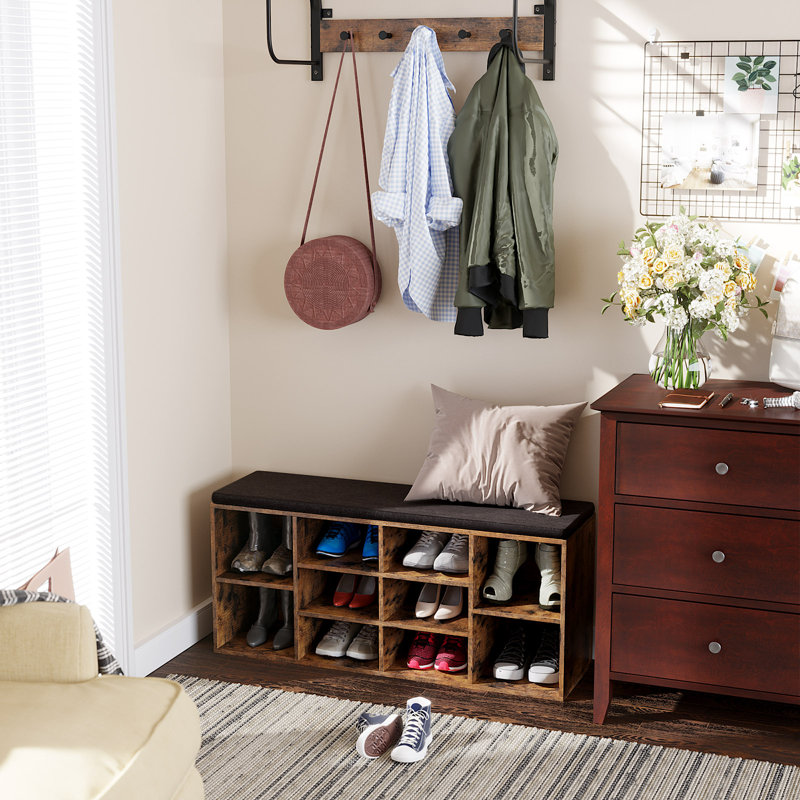 Adara Linen Blend Upholstered Storage Bench, Rustic Brown/Dark Brown