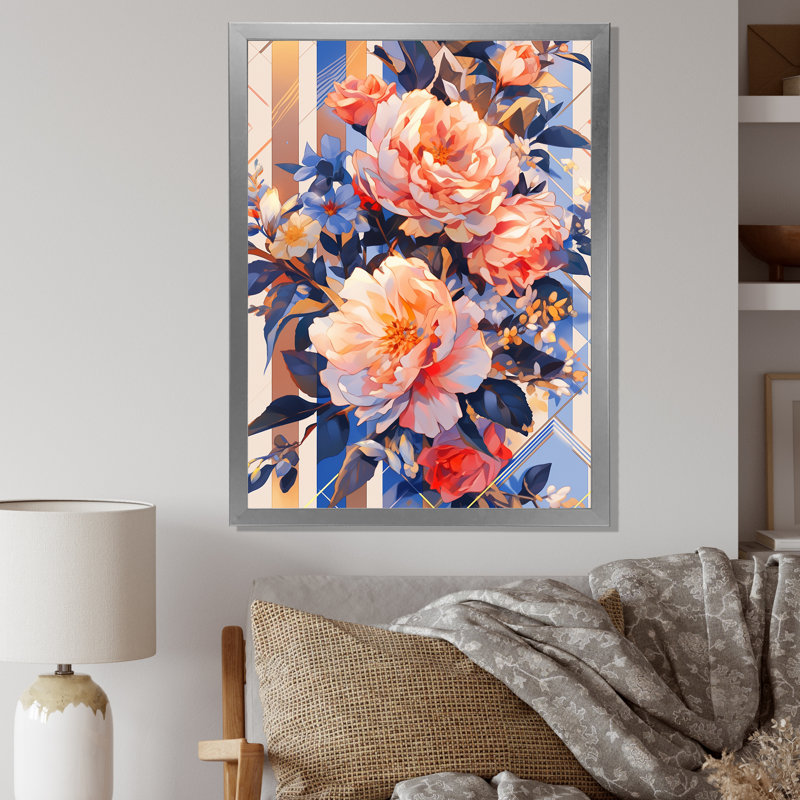 Corail sérénade de pivoines sur toile, Cadre photo argenté, H 20 po x l 12 po x P 1 po