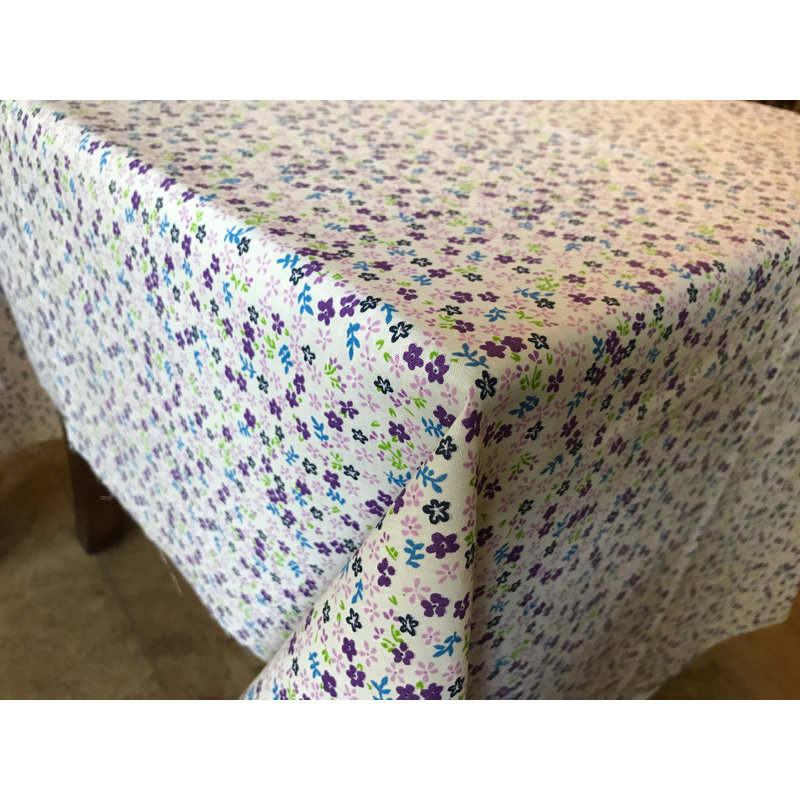 Small Flowers Allover Print Tablecloths, Purple/White, 58" W x 84" L