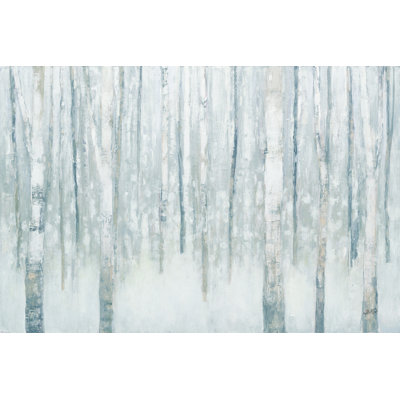 Birches In Winter Blue Grey by Julia Purinton - Wrapped Canvas Painting
