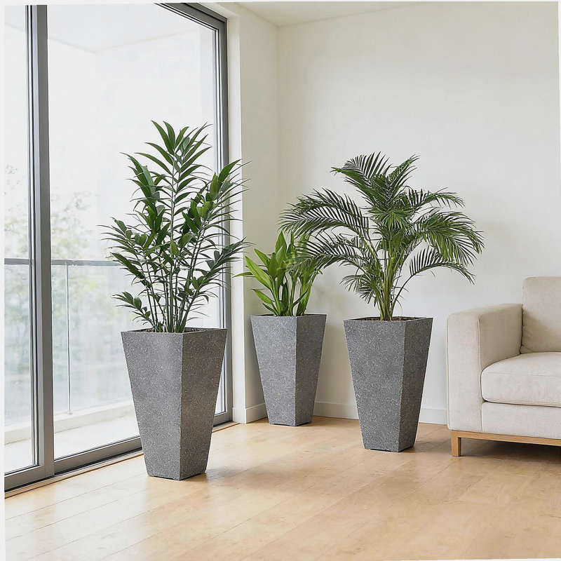 Set of 3 Tall Planters,Plastic Flower Pots, Gray