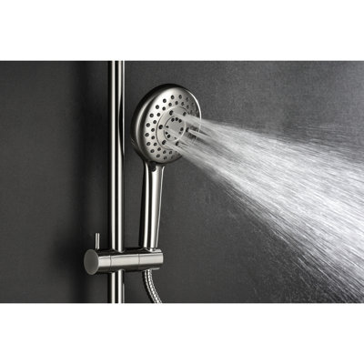 Système en nickel brossé avec pomme de douche à pluie simulée de 10 po, douche à 4 mains, barre coulissante réglable et porte-savon pour la salle de bain