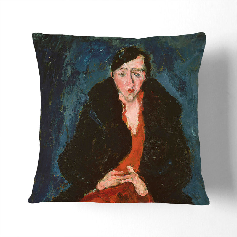Woman In Red Square Throw Cushion, 55cm H x 55cm W x 20cm D