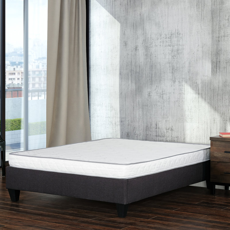 Lit simple blanc 6 po Matelas en mousse réversible haute densité à double face, idéal pour différentes positions de sommeil, base légère, chambre à coucher de style moderne à roulettes, livraison facile, États-Unis