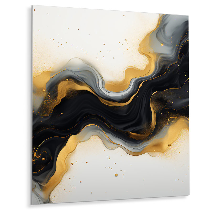 Or et marbre noir Essence IV - décoration murale en marbre, H 40 po x l 30 po x P 1,5 po