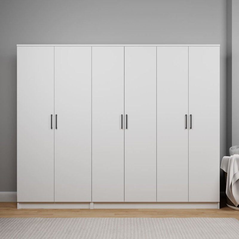 Modern White Wardrobe with Numerous Shelves, 86.6 x 70.9 x 20.4 inches | 100% Melamine Coated Particle Board, Thickness: 0.7 inches | Wall-Mountable Design for Stylish and Functional Storage Solutions