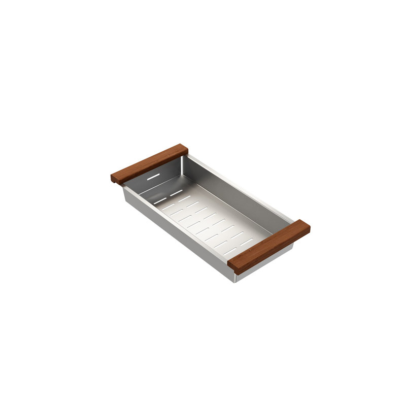 Deep Stainless Steel Colander w/ Wooden Sapele Mahogany Handles for 1616, 1618 & 1633 sinks