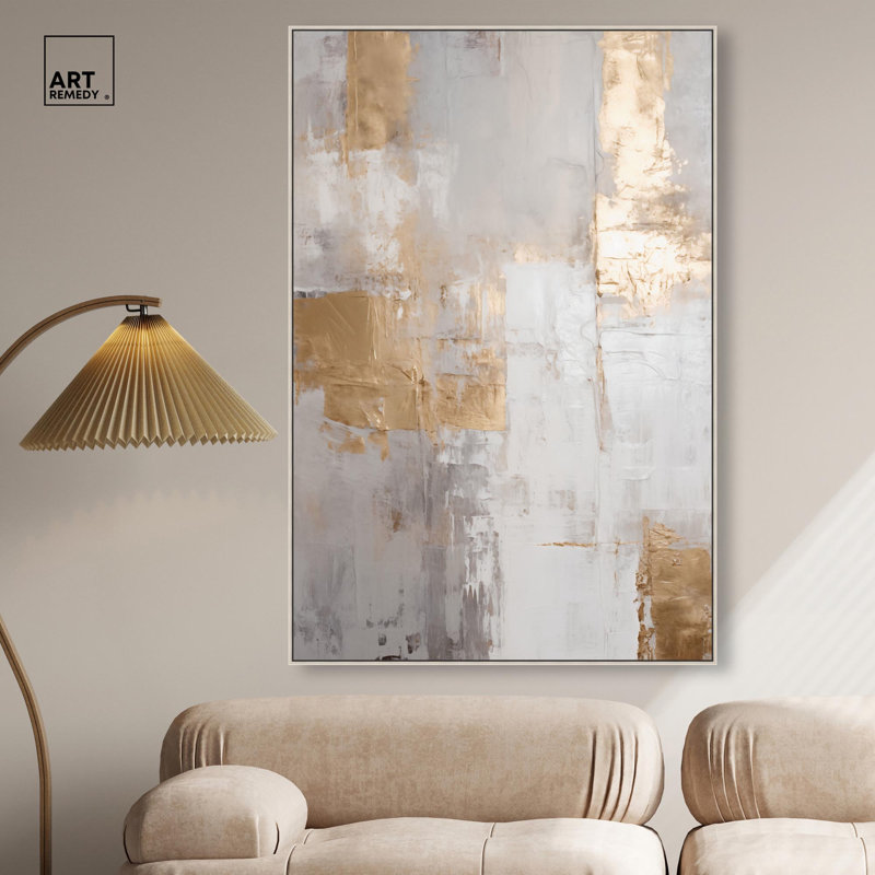 Toile Reminiscence I tissée par Art Remedy, H 55 po x l 37 po, Argent argent, Cadre flottant
