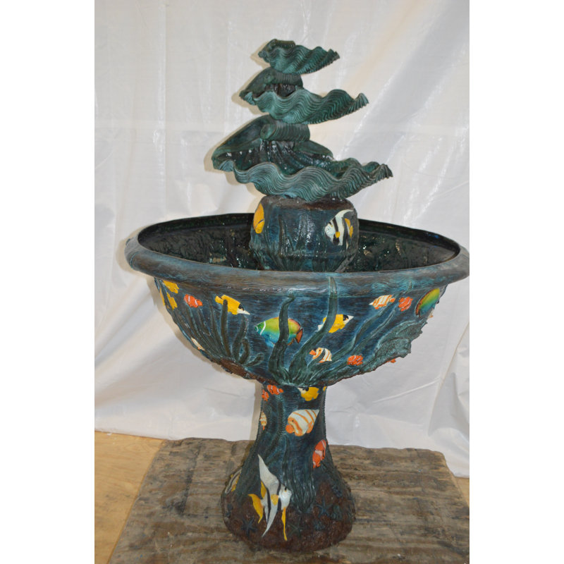 Bawl Bronze Fountain with three steps shells -  Size: 43"L x 43"W x 63"H.