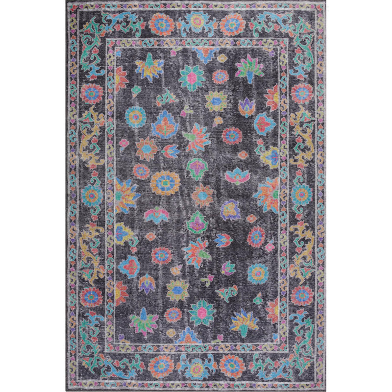 Tapis décoratif noir Ottilie, Tapis de couloir 2 pi 6 po x 7 pi 7 po