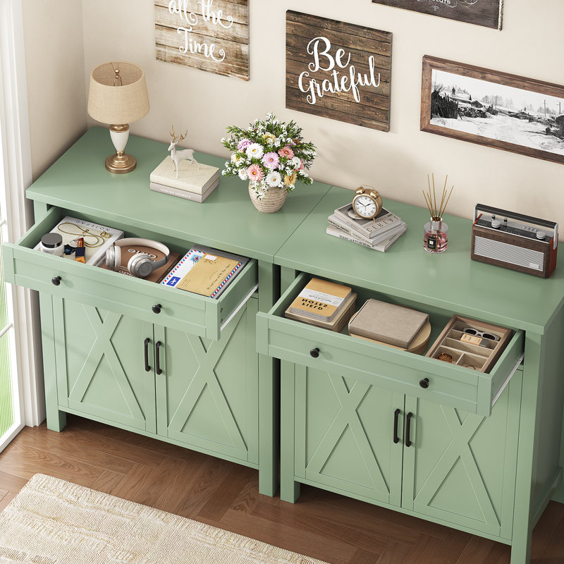 Buffet de 82 cm de large avec tablettes ajustables et tiroir, Vert
