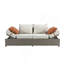 Canapé de patio et repose-pieds en osier toutes saisons en tissu et gris avec 2 coussins décoratifs