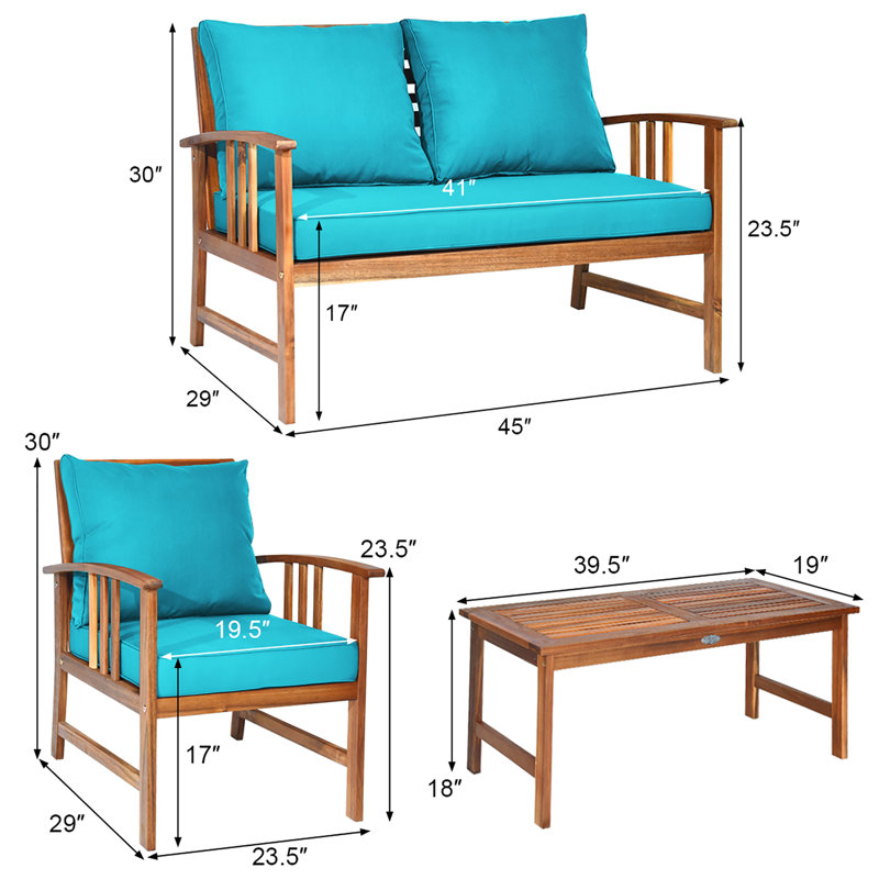 Acacia Wood 4 - Person Patio Conversation Set with Cushions