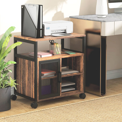 Rustic Brown Printer Cart With . Organize Your Office Space. Mobile Wheels And Lock. Versatile Equipment Stand Socket. Neatly Store Supplies. Move Easily Wheels. Furniture