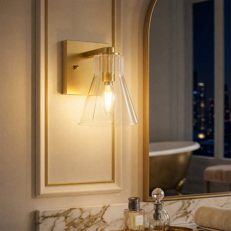 7.5" Antique Brass Dimmable Wall Sconces with Clear Glass Shade（set of 2）