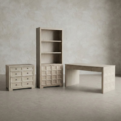 Schell 3-Piece Office Set With Writing Desk, Storage Cabinet And Bookcase