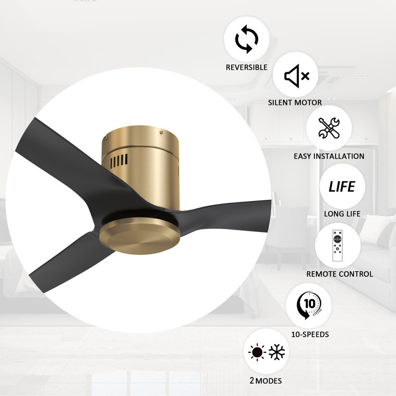 Ventilateur de plafond encastré à 3 pales 52 po sans lumière Gargan, Noir et or