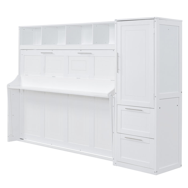 Lit escamotable mural avec placard et tiroirs Murphy, Double, Blanc