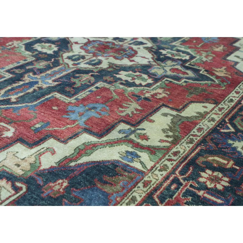 Hand-Knotted High-Quality Red and Blue Area Rug