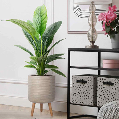 Plaited Style Cylinder Round Planter with Feet
