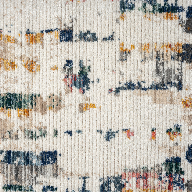 Abstract Ivory/Blue/Gray High-Low Area Rug, Rectangle 5' x 7'