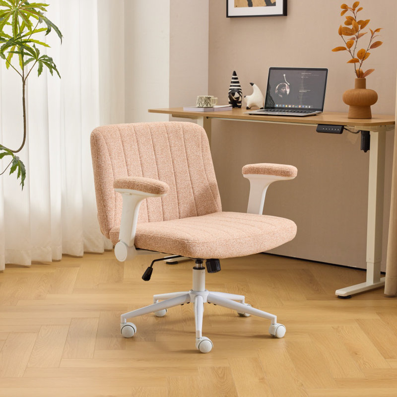 Fauteuil pivotant en chenille avec accoudoirs rabattables réglables pour les jambes croisées, Orange, Blanc