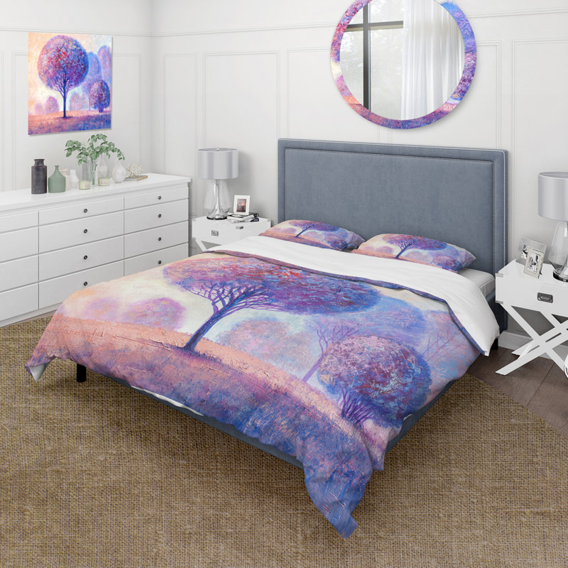 Colorful Trees Impression II - Ensemble de housse de couette traditionnel - Microfibre de polyester