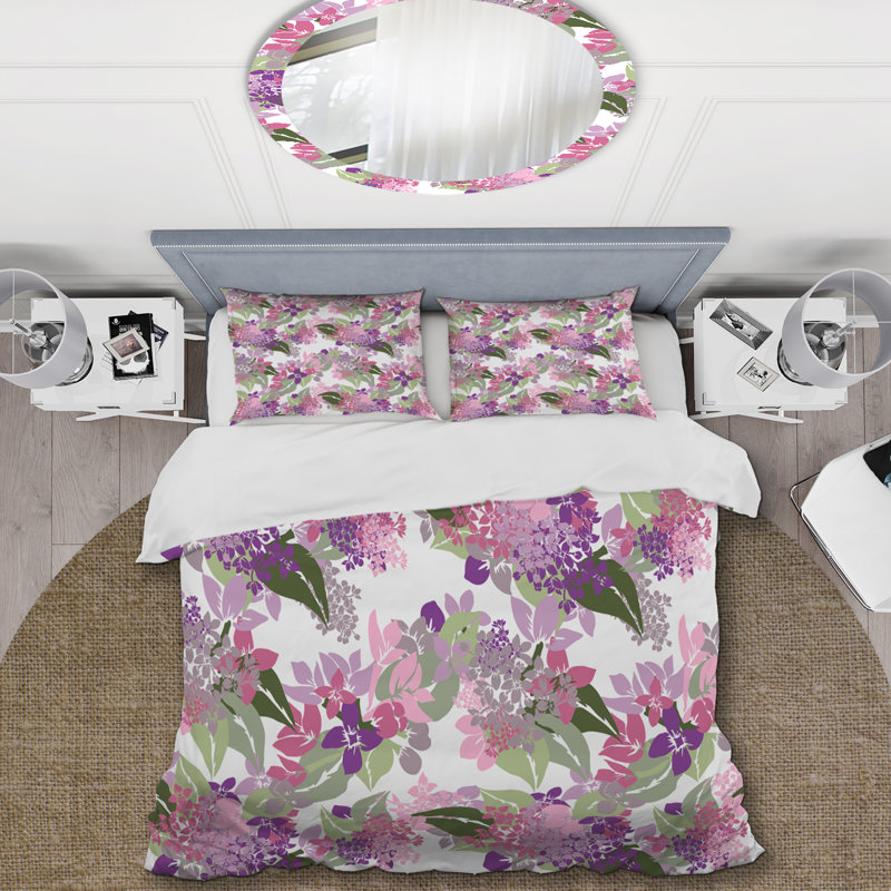 Fleurs mauves et roses - Ensemble de housse de couette floral - Polyester microfibre