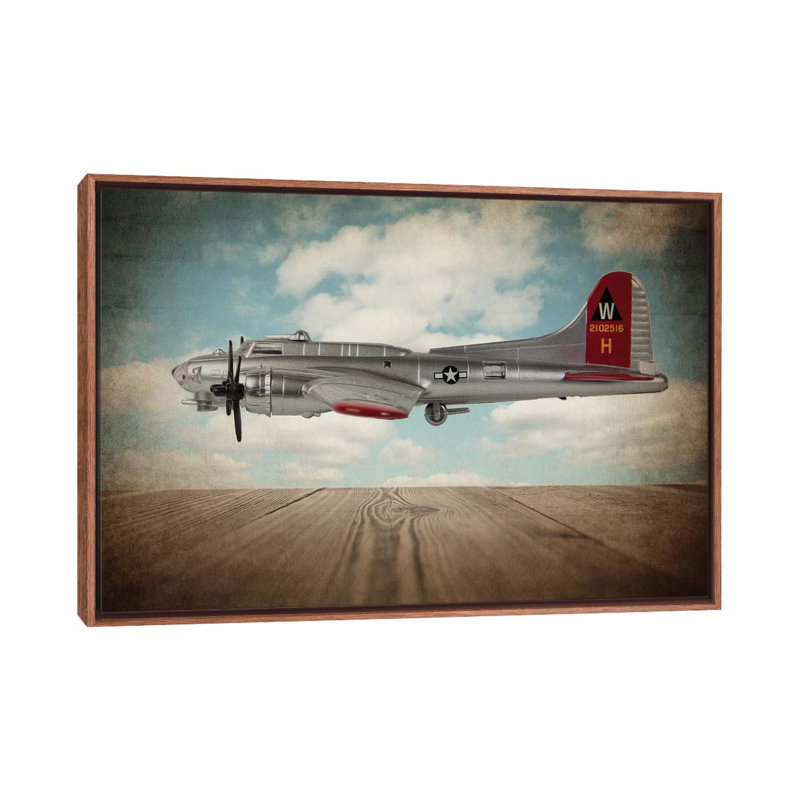 B17 Flying Fortress - Print on Canvas, Classic Brown Wood Framed, 66.04 cm H x 45.72 cm W