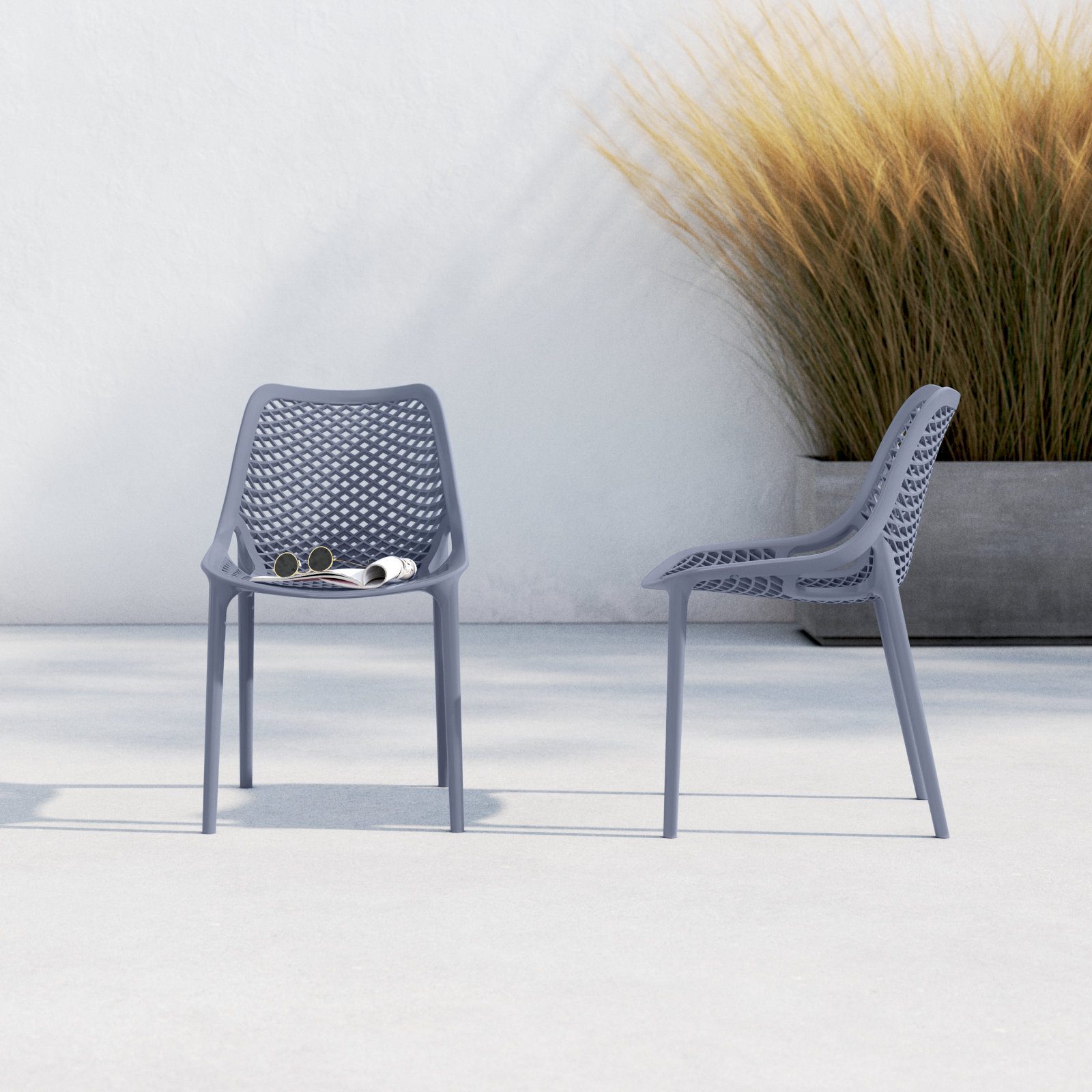 Farrah Outdoor Stacking Dining Side Chair, Dark Gray