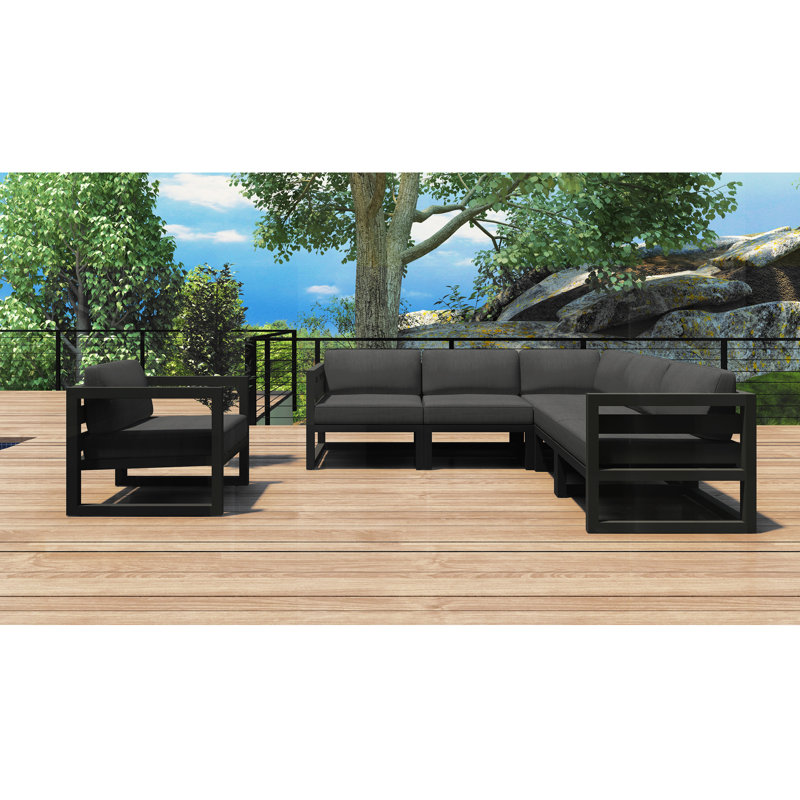 Avion 6 Piece Sectional Set - Black, Canvas Charcoal Sunbrella® Canvas, Slate