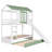 Twin Over Twin Size House Bunk Bed With Convertible Slide And Trundle, White+Green