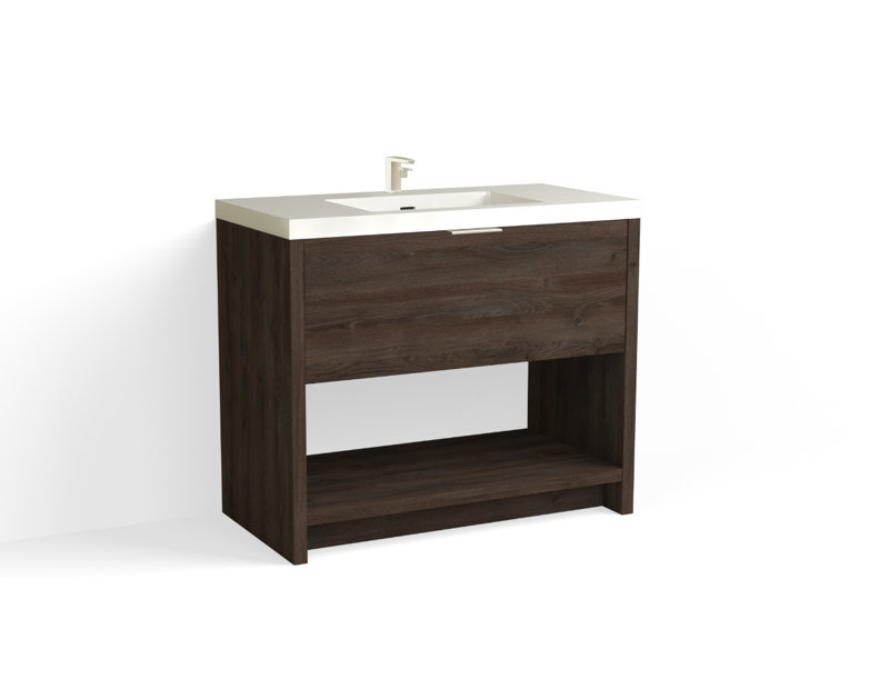 Vista 42" W Freestanding Single Bathroom Vanity, White Nanomatte/Matte Black, White Gloss, Single-Hole
