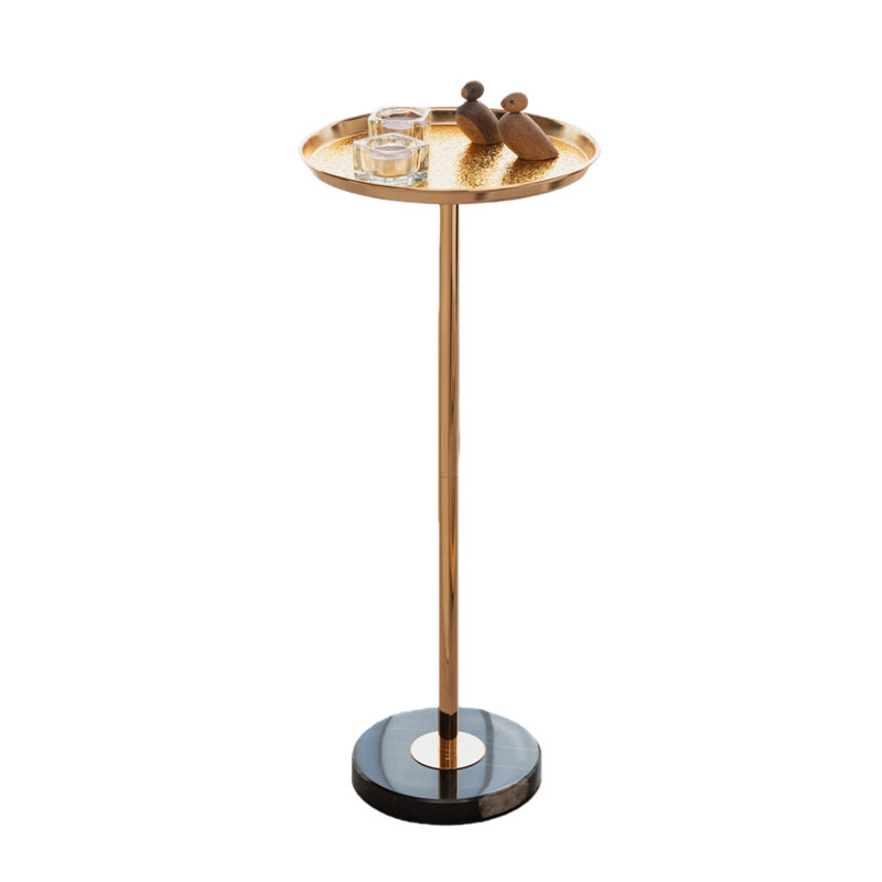 Table de bout en marbre doré 24,5 po, hauteur réglable, table d'appoint moderne avec base antidérapante, 1
