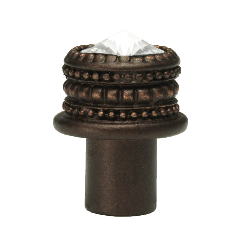 Poignée ronde en cachemire avec un cristal Swarovski transparent de 16 mm Rivoli, Bronze frotté à l'huile