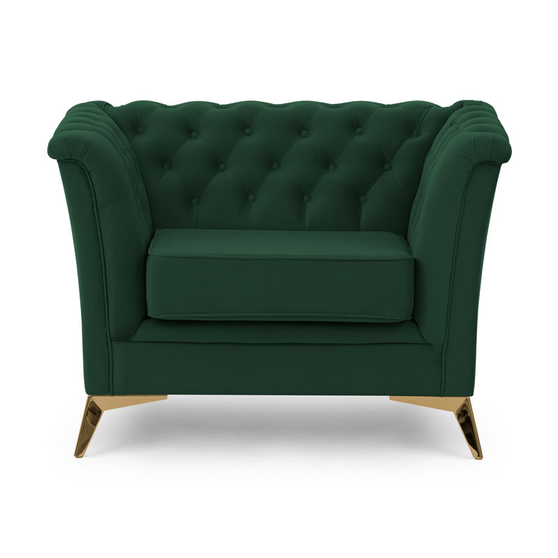 Whitby Velvet Chesterfield Chair, Gold, Bottle Green