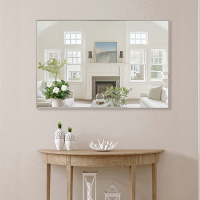 48X32 Oversized Modern Rectangle Bathroom Mirror With Silver Frame Decorative Large Wall Mirrors For Bathroom Living Room Bedroom Vertical Or Horizontal Wall Mounted Mirror With Aluminum Frame