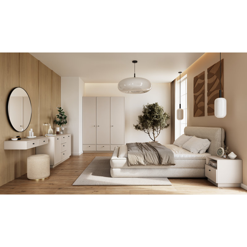 Bagga 45cm W Manufactured Wood Bedside Table, Beige Cream/Matte Black