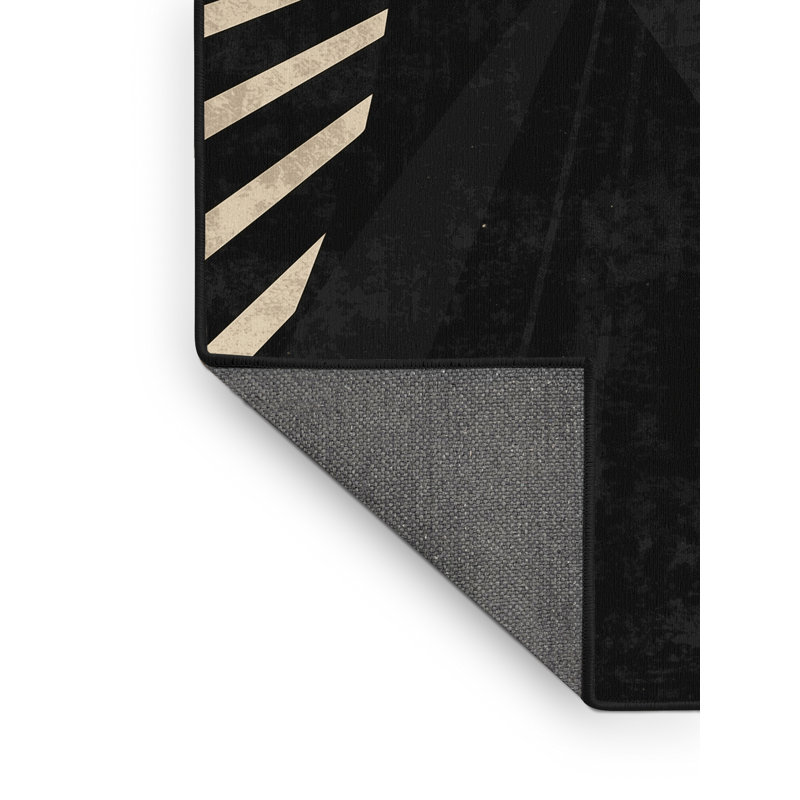 Tapis moelleux moelleux de style art déco à motif de vampire noir Rubio, 7 x 9