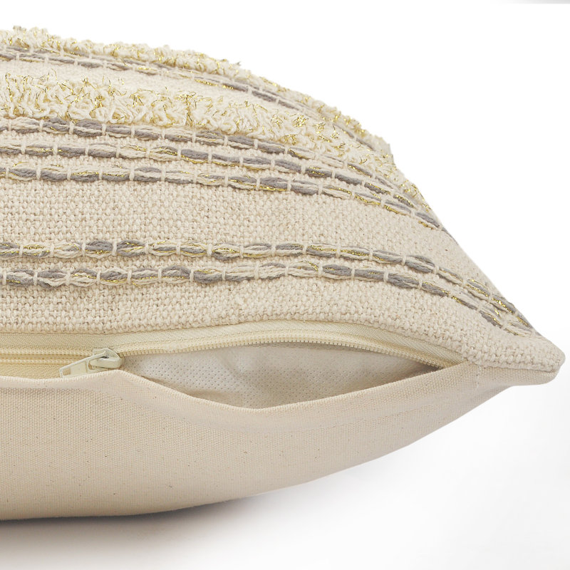 Hand-Woven Cream and Gray Organic Cotton Pillow Cover
