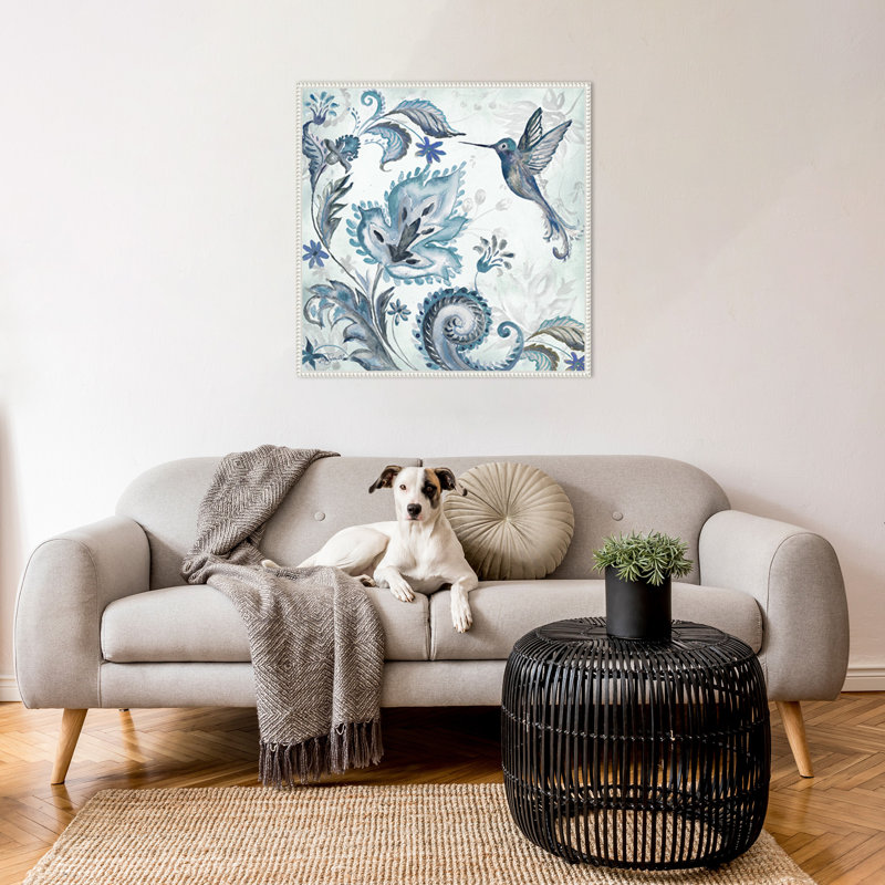 «Watercolor Boho Blue Hummingbird II» par Tre Sorelle Studios, reproduction d'art sur toile encadrée, H 30 po x l 30 po