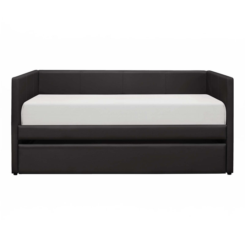Lit de jour contemporain rembourré en similicuir avec couchette, Noir