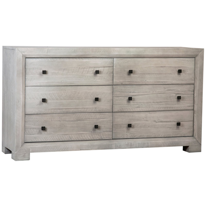 Clancy 6-Drawer Solid Acacia Wood Dresser, Light Gray Wash