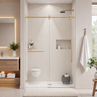 55-60"W x 76"H Framless Single Sliding Bathtub Shower Door, 3/8"(10mm) Clear Tempered Glass with Privacy Anti-Shatter Film, Adjustable Installation & Easy Clean Coating