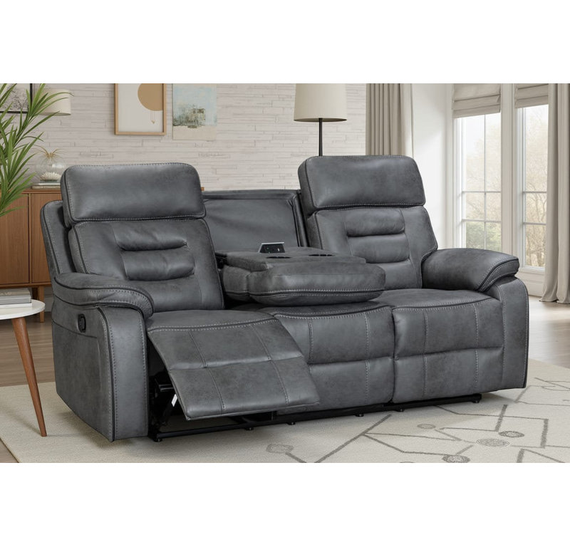 Bittany Reclining Faux Leather Sofa, 3, Manual - Handle / Lever