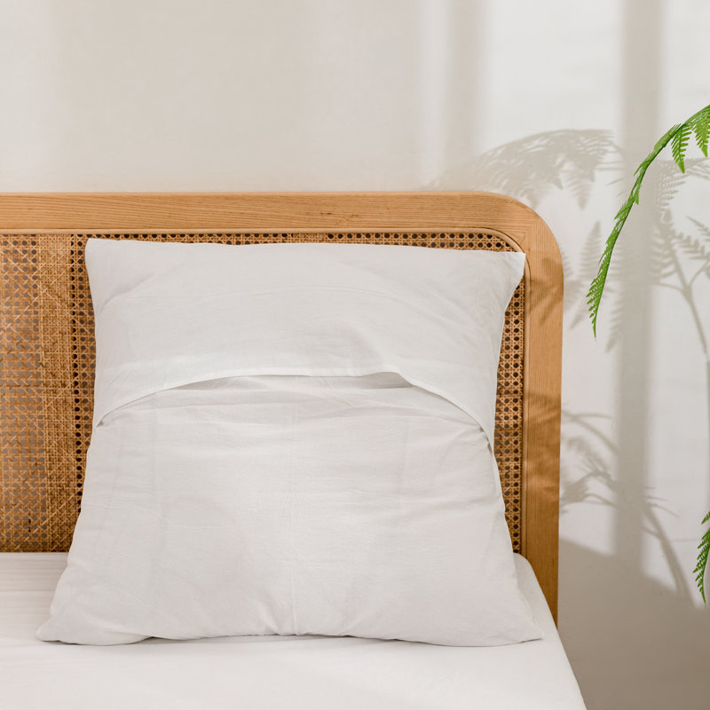 BESTOUCH 100% Washed Cotton Pillowcase Linen Feel Soft Breathable, Euro (26" x 26"), Bright White