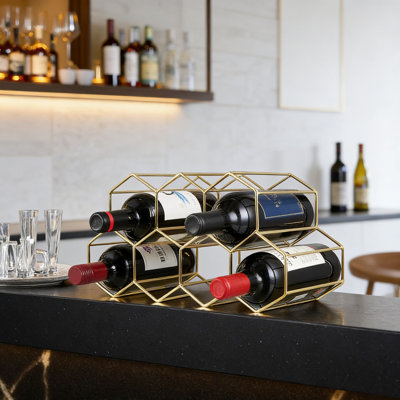 Honeycomb Metal Wine Rack For Countertop, Holds 9 Bottles Of Red, White, Or Champagne, Space-Saving Organizer For Kitchen, Bar, Or Cabinet Storage