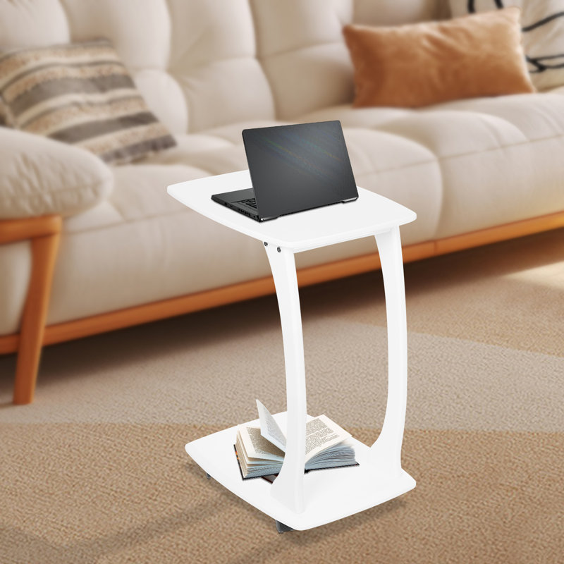 C-Shaped Side Table With Wheels 18.11(W)*13.78(D)*24.8(H)INCH, White
